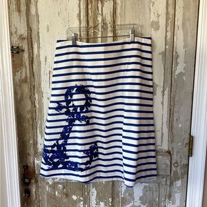 Boden Nautical Skirt - US 10L- | Anchor Print/Blue White Striped A-Line Cotton